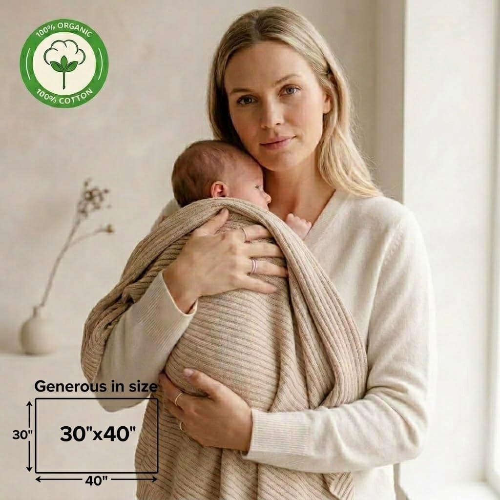 huxie Denmark Ribbed Knitted Baby Blanket Organic Cotton Fog