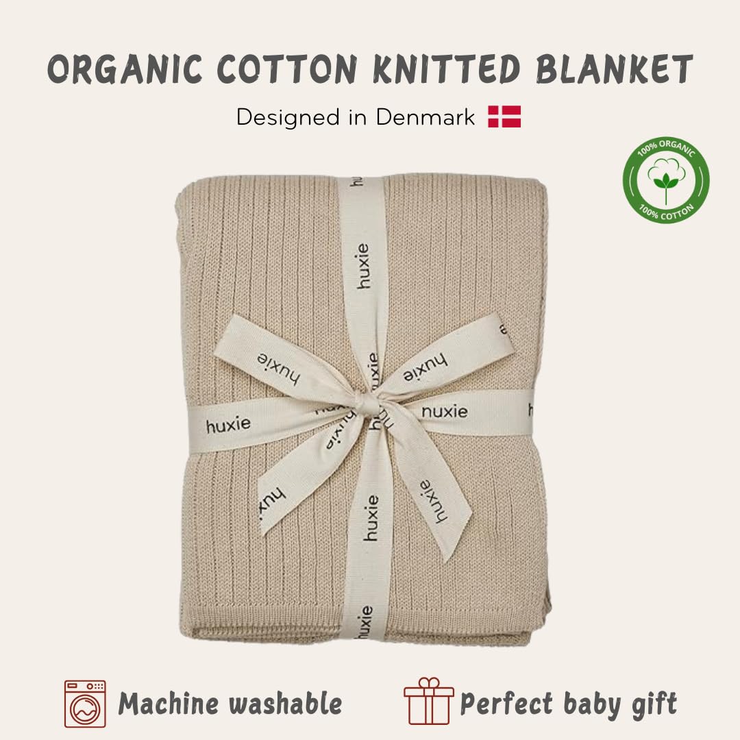 huxie Denmark Ribbed Knitted Baby Blanket Organic Cotton Fog
