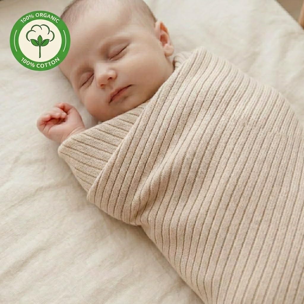 huxie Denmark Ribbed Knitted Baby Blanket Organic Cotton Fog