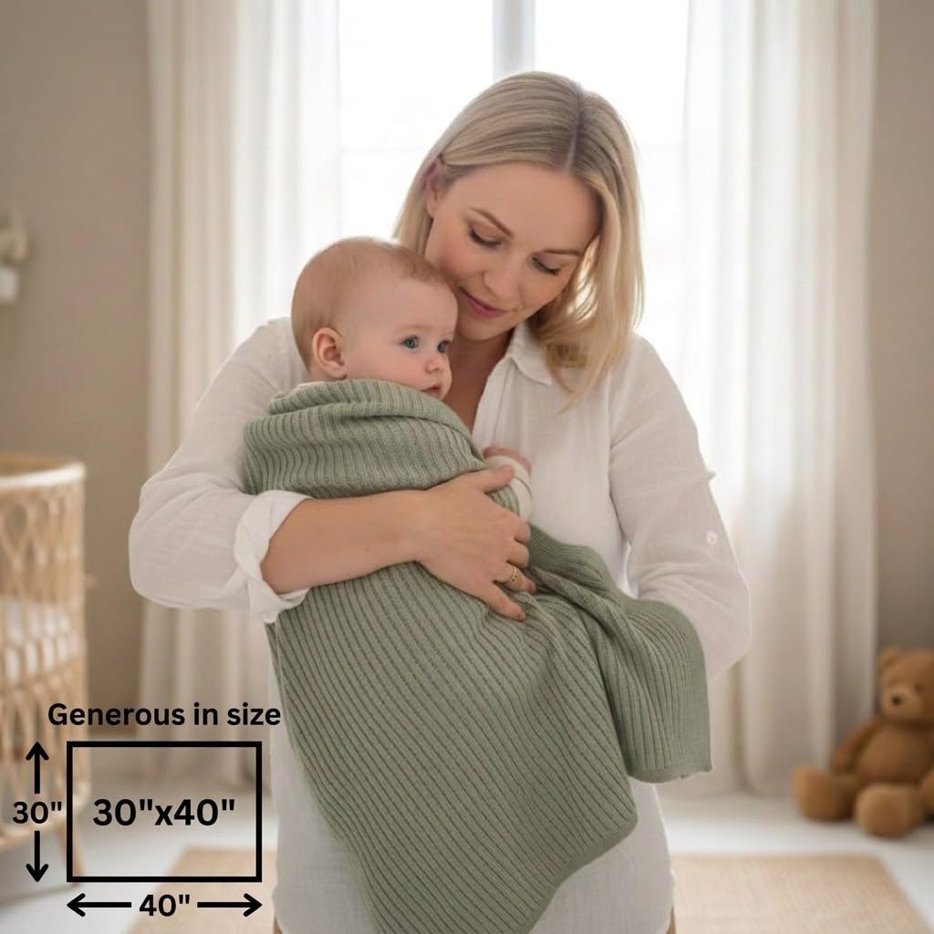 Huxie Denmark Organic Knitted Baby Blanket Ribbed Roman Green