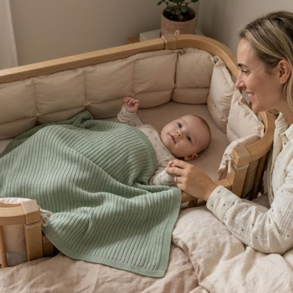 Huxie Denmark Organic Knitted Baby Blanket Ribbed Roman Green