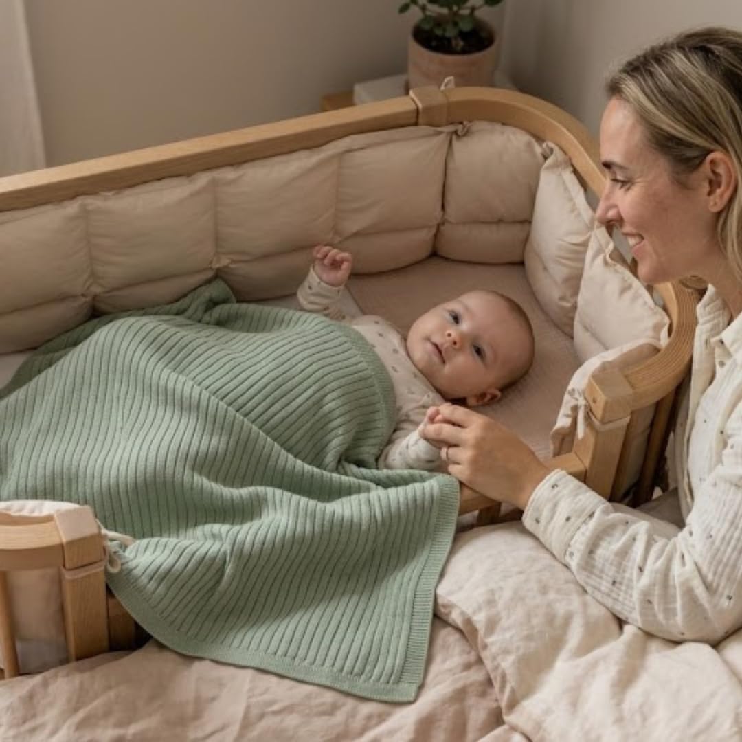 Huxie Denmark Organic Knitted Baby Blanket Ribbed Roman Green