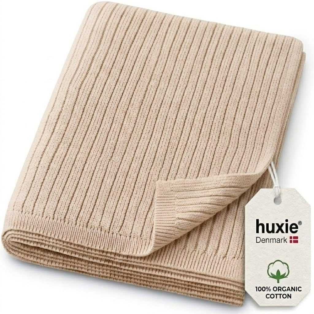 huxie Denmark Ribbed Knitted Baby Blanket Organic Cotton Fog