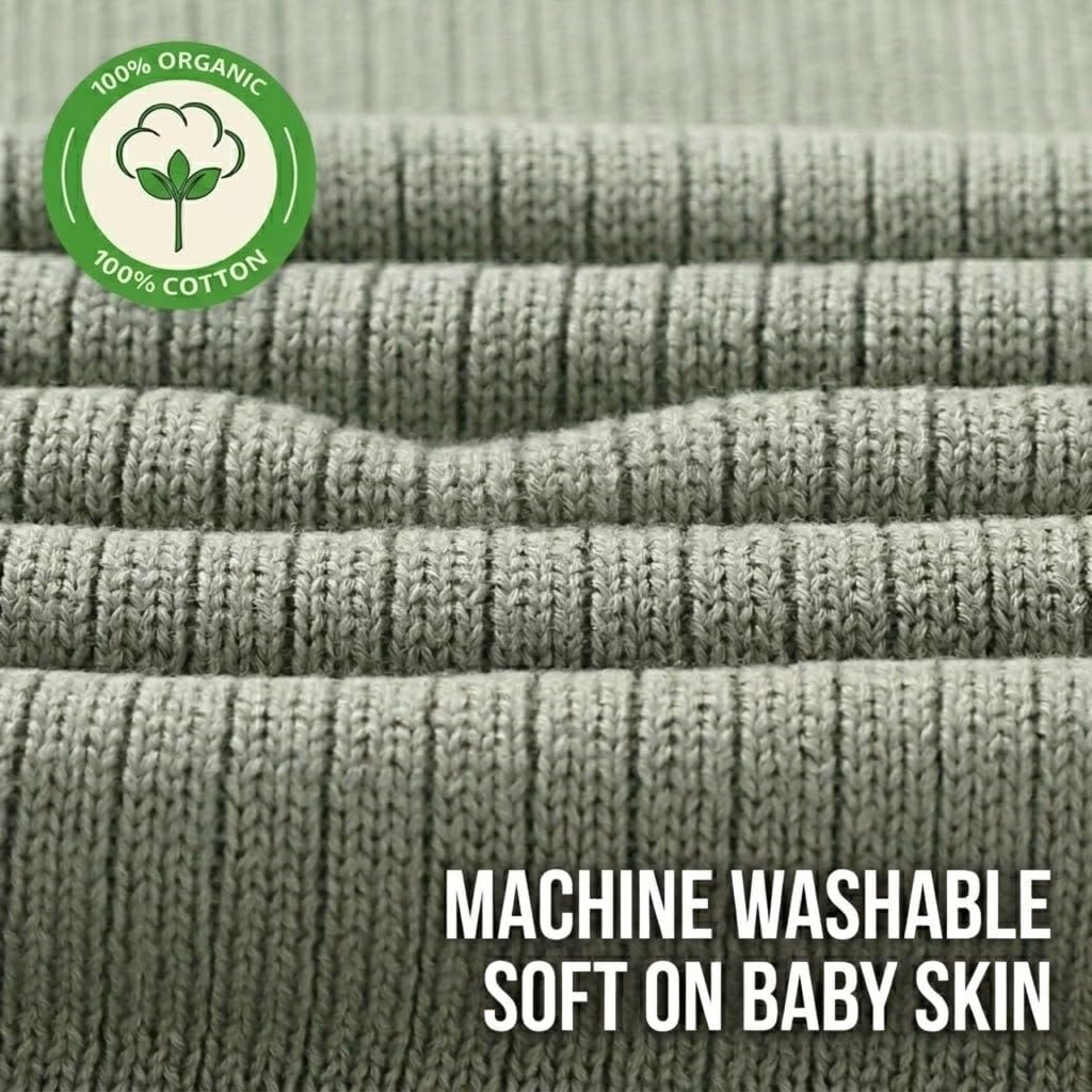 Huxie Denmark Organic Knitted Baby Blanket Ribbed Roman Green