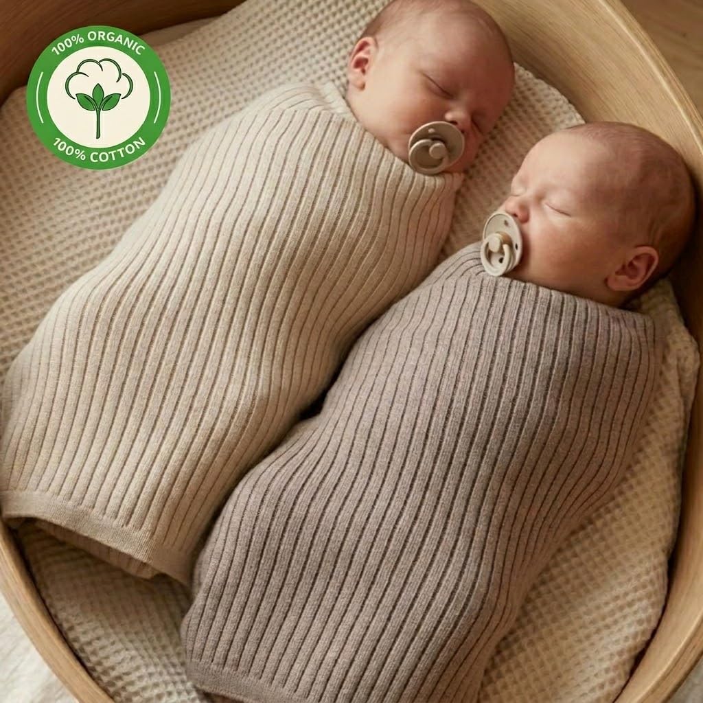huxie Denmark Ribbed Knitted Baby Blanket Organic Cotton Fog