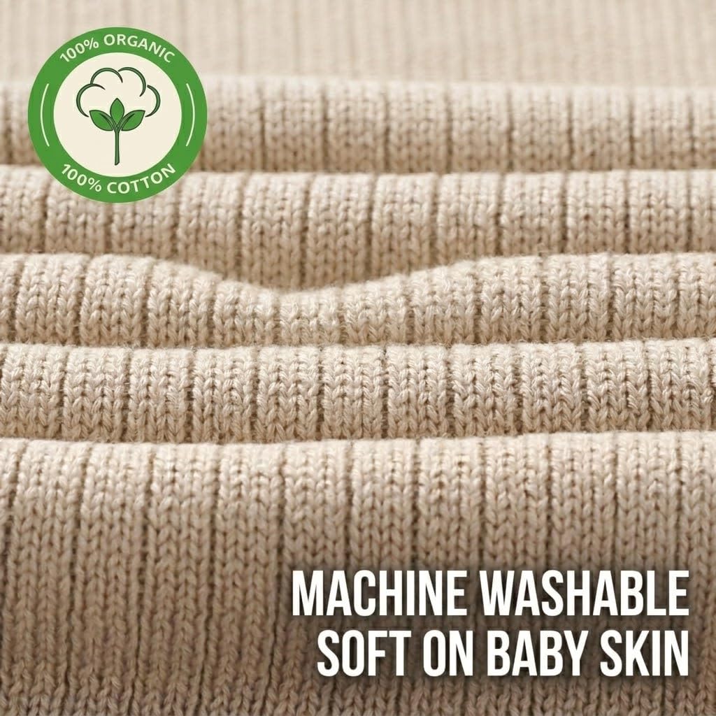 huxie Denmark Ribbed Knitted Baby Blanket Organic Cotton Fog