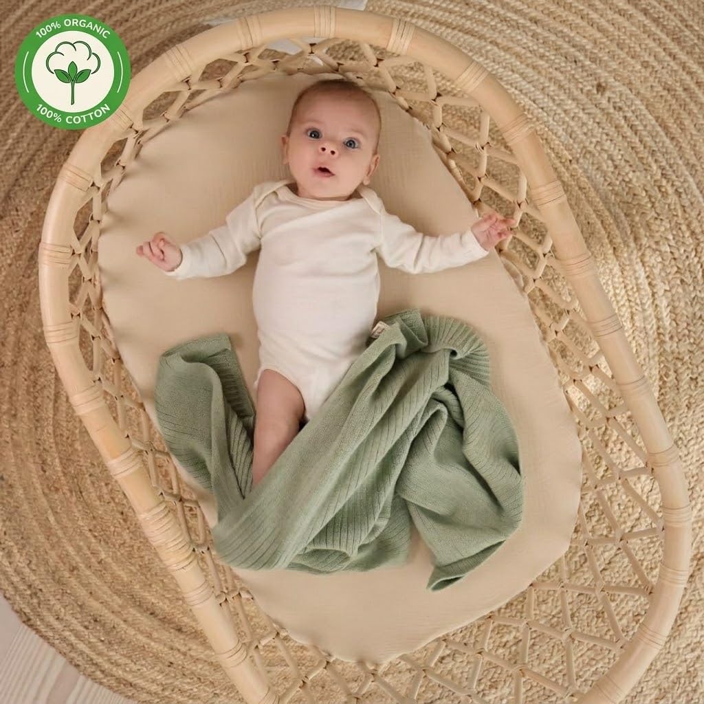 Huxie Denmark Organic Knitted Baby Blanket Ribbed Roman Green