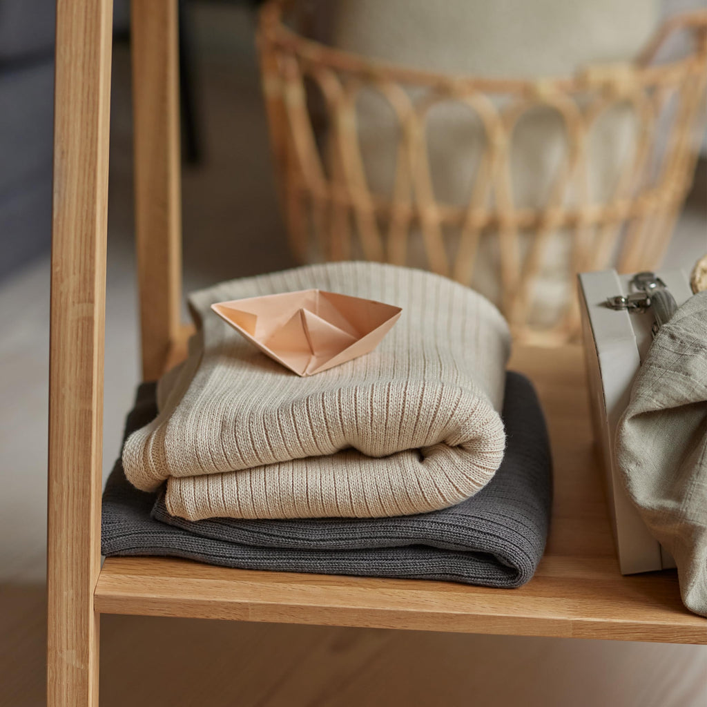 huxie Denmark Ribbed Knitted Baby Blanket Organic Cotton Fog