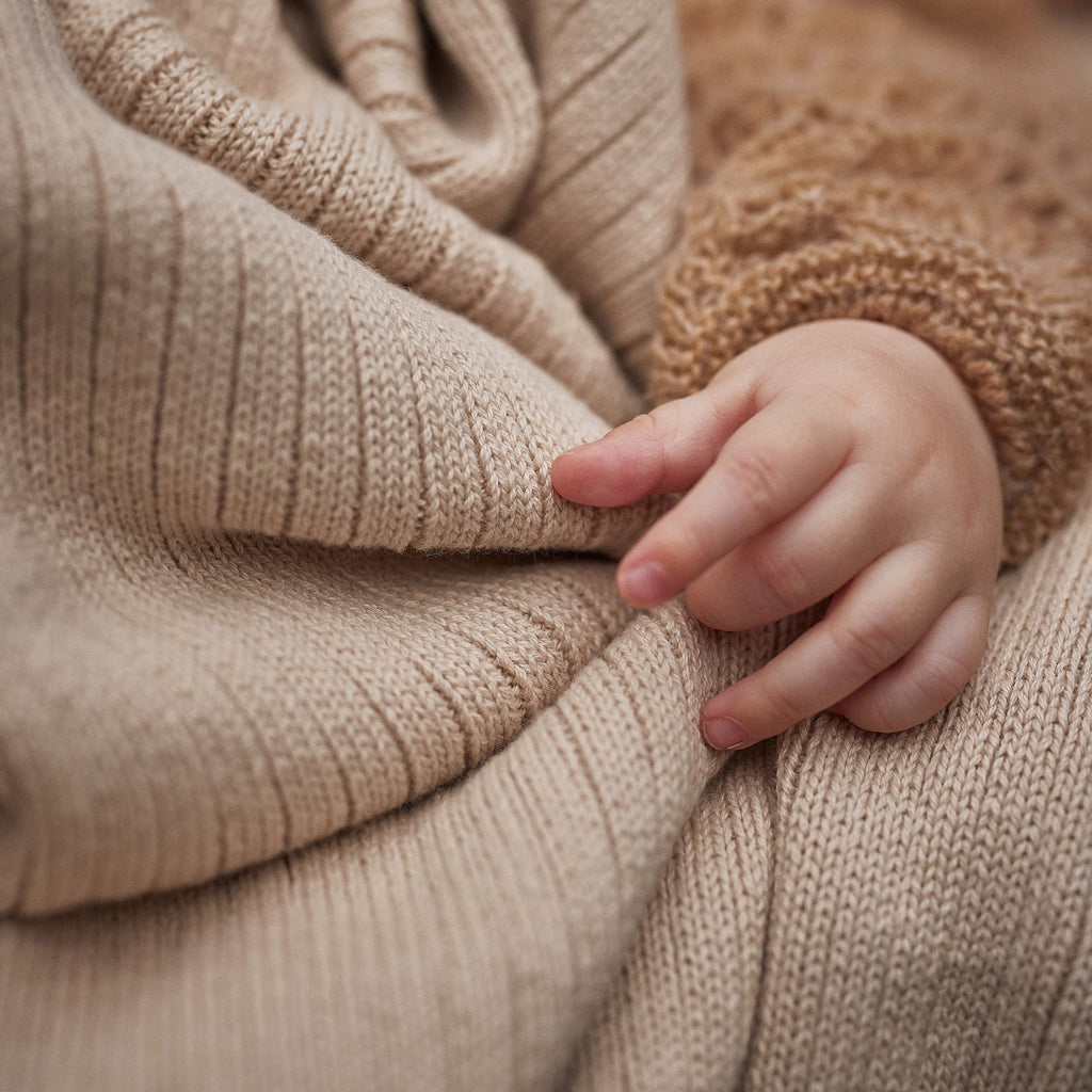 huxie Denmark Ribbed Knitted Baby Blanket Organic Cotton Fog