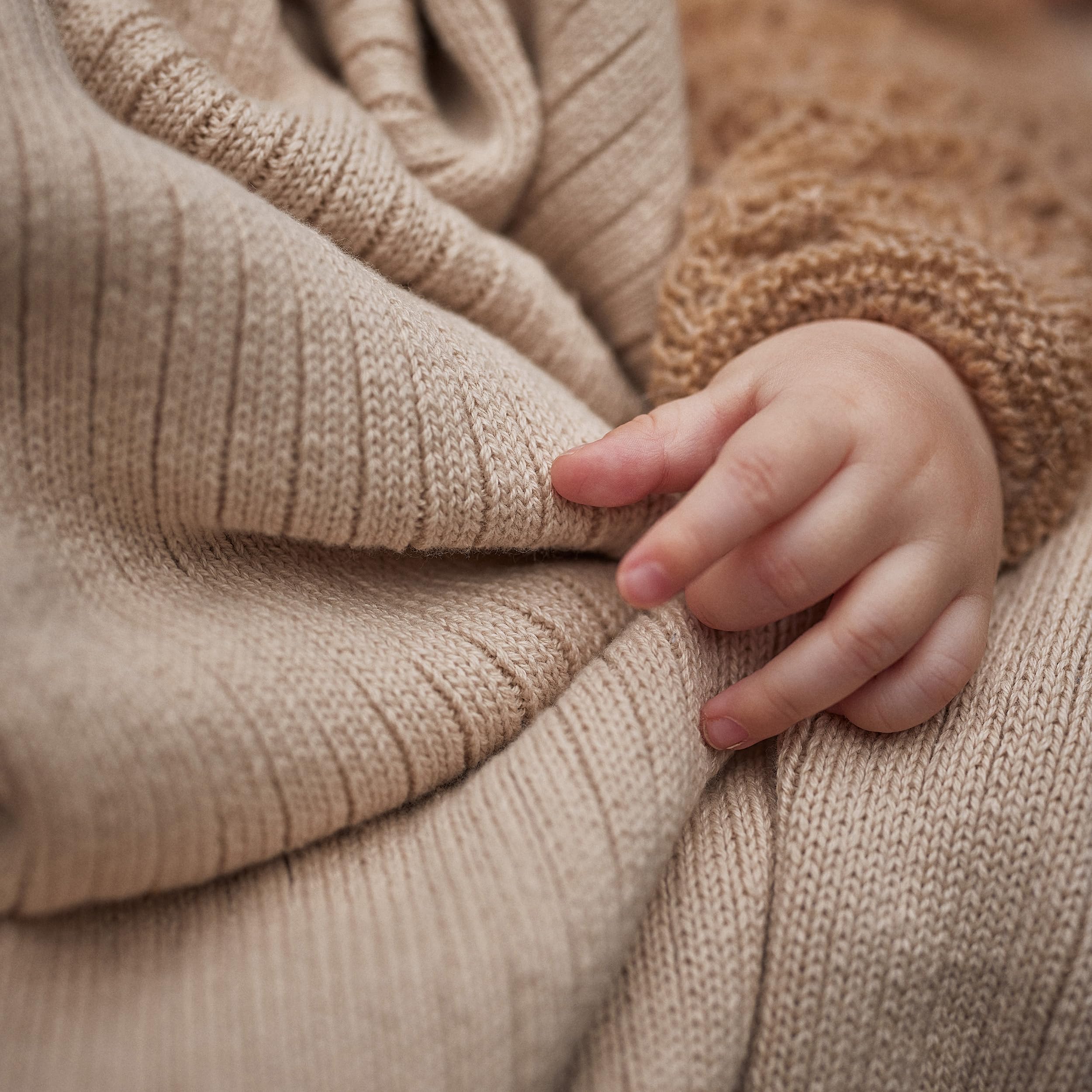 huxie Denmark Ribbed Knitted Baby Blanket Organic Cotton Fog
